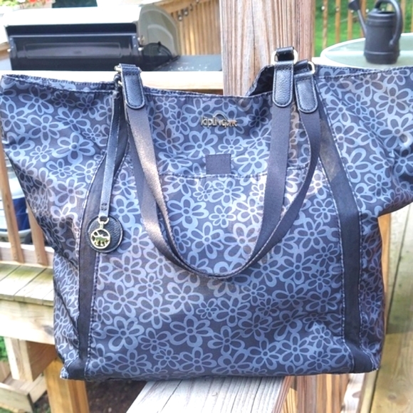 Kipling Make Happy blue grey floral print Tote Bag - Picture 1 of 14